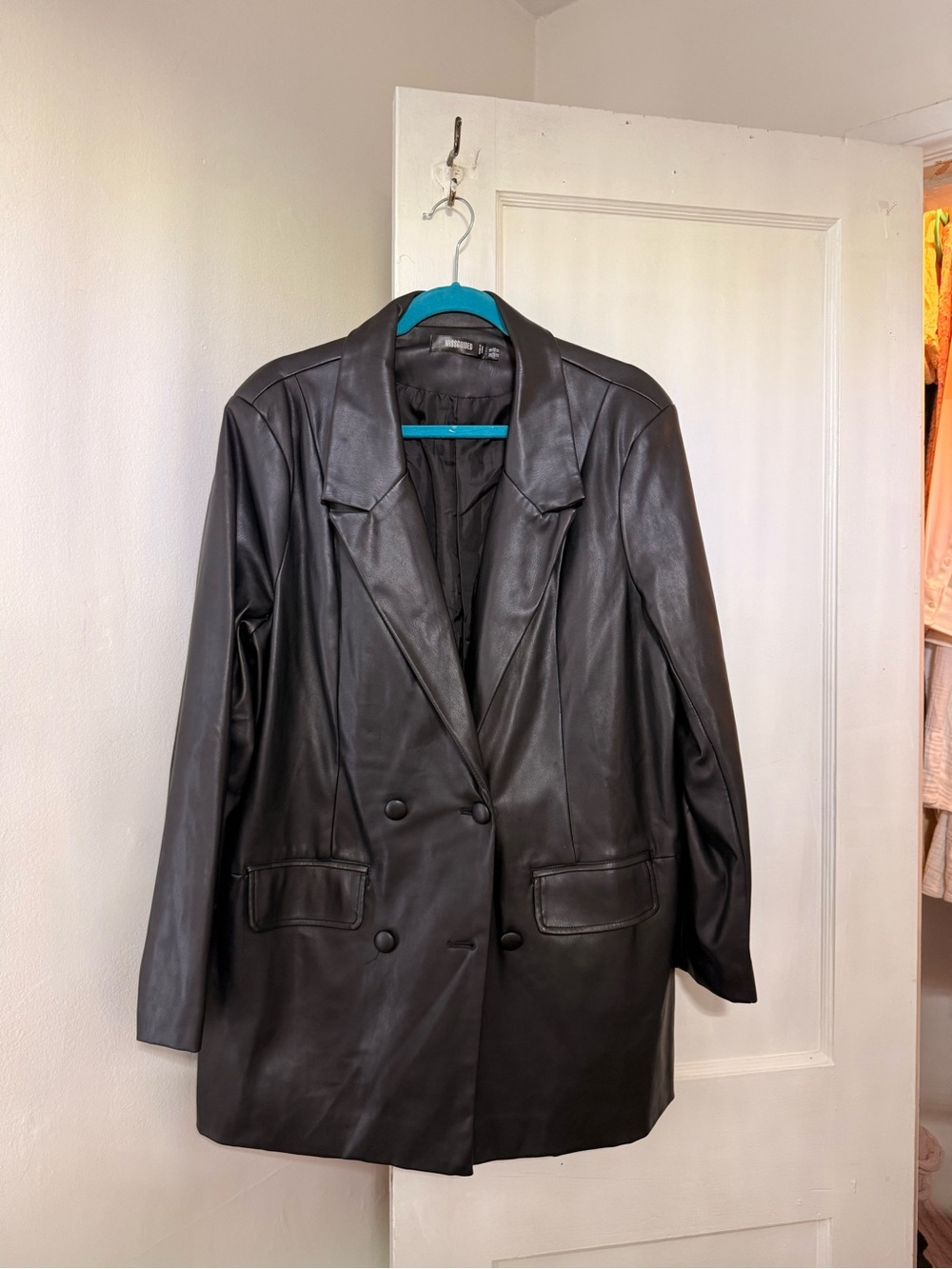 Missguided Black Double-Breasted Pleather Blazer Jacket